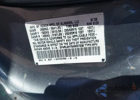 2010 Honda Odyssey Ex-L z USA, uszkodzony, nr VIN 5FNRL3H75AB007238